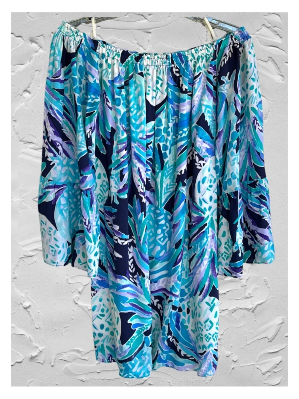 Lilly Pulitzer Sz Small Off Shoulder Bell Sleeve Vacation Resort Wear Mini Dress